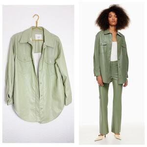 Aritzia Wilfred The Ganna Shirt Jacket Medium Mint Green Vegan Leather Shacket